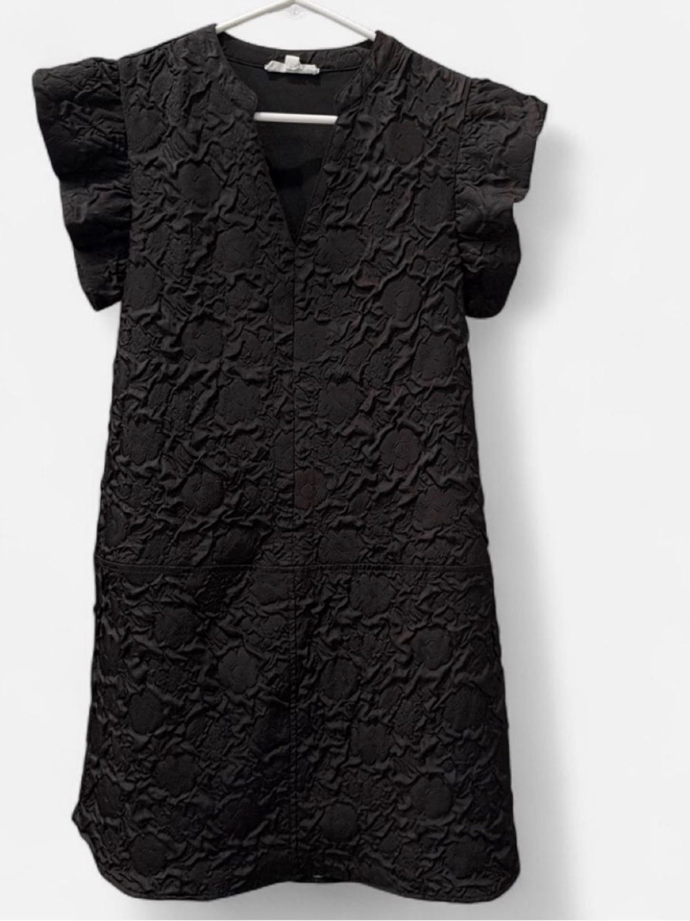 Black Textured Ruffle Sleeve Dress